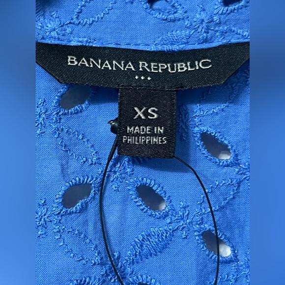 Banana Republic Blue Midnight Eyelet Short Sleeve Blouse Size XS - Picture 6 of 8